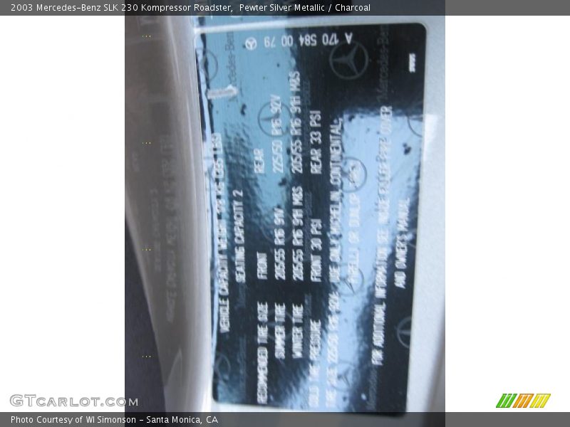 Pewter Silver Metallic / Charcoal 2003 Mercedes-Benz SLK 230 Kompressor Roadster