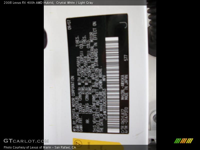 Crystal White / Light Gray 2008 Lexus RX 400h AWD Hybrid