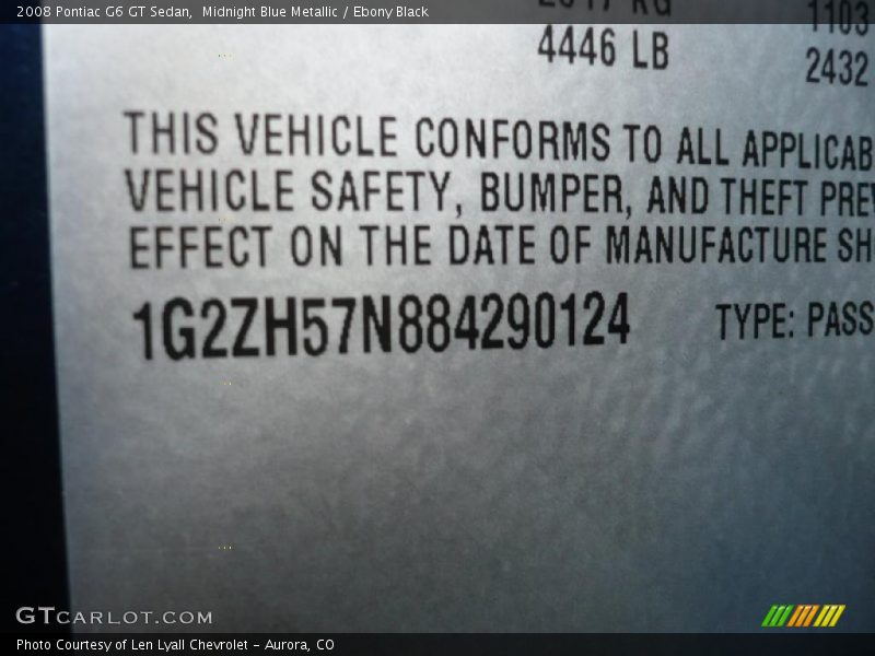 Midnight Blue Metallic / Ebony Black 2008 Pontiac G6 GT Sedan