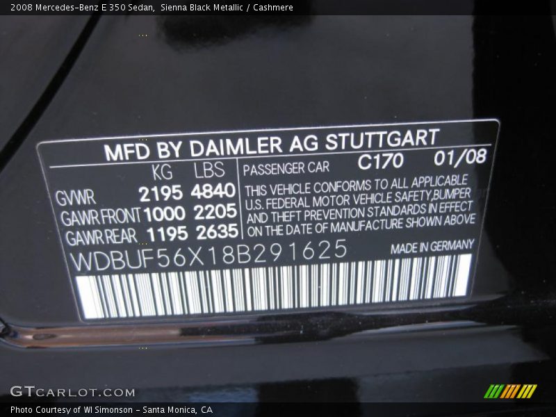 Sienna Black Metallic / Cashmere 2008 Mercedes-Benz E 350 Sedan