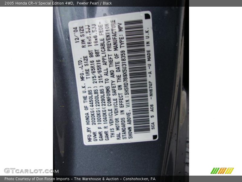 Pewter Pearl / Black 2005 Honda CR-V Special Edition 4WD