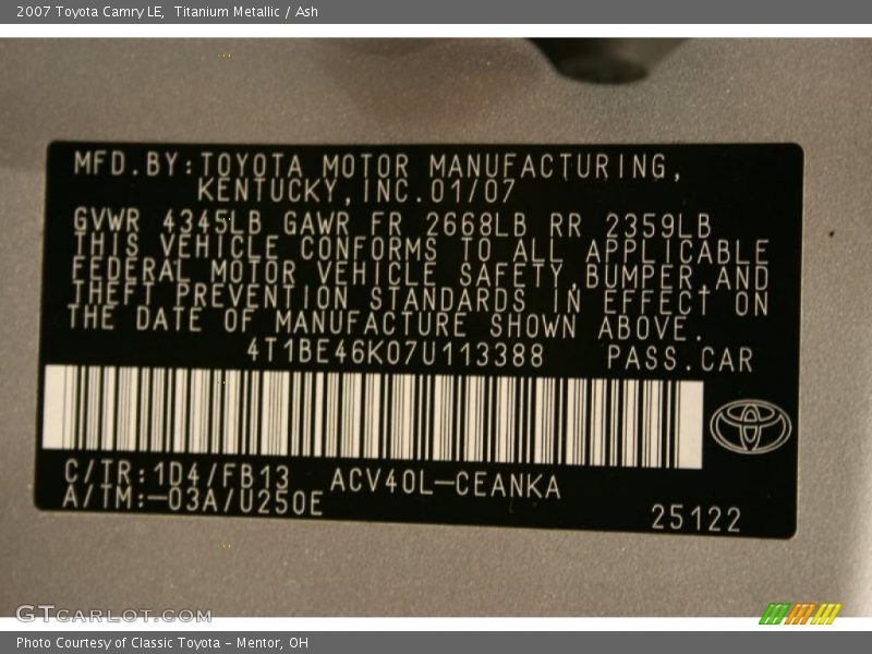 Titanium Metallic / Ash 2007 Toyota Camry LE