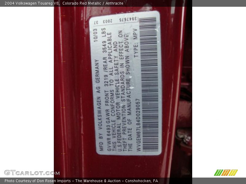 Colorado Red Metallic / Anthracite 2004 Volkswagen Touareg V8