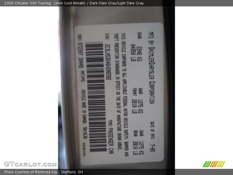 Linen Gold Metallic / Dark Slate Gray/Light Slate Gray 2006 Chrysler 300 Touring