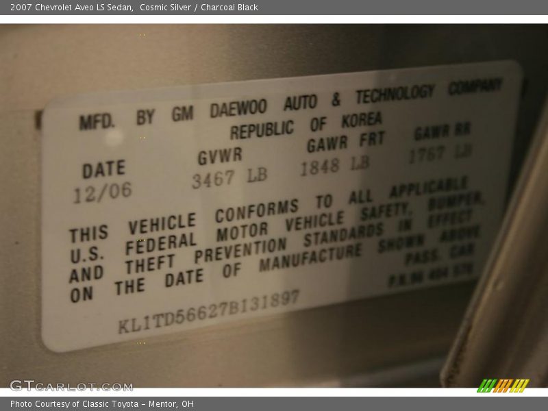 Cosmic Silver / Charcoal Black 2007 Chevrolet Aveo LS Sedan