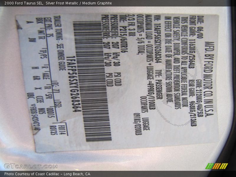 Silver Frost Metallic / Medium Graphite 2000 Ford Taurus SEL