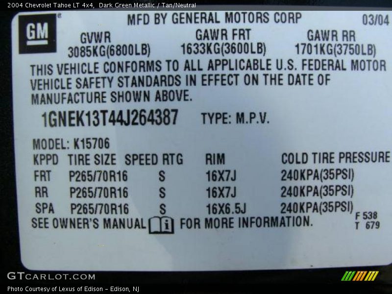 Dark Green Metallic / Tan/Neutral 2004 Chevrolet Tahoe LT 4x4