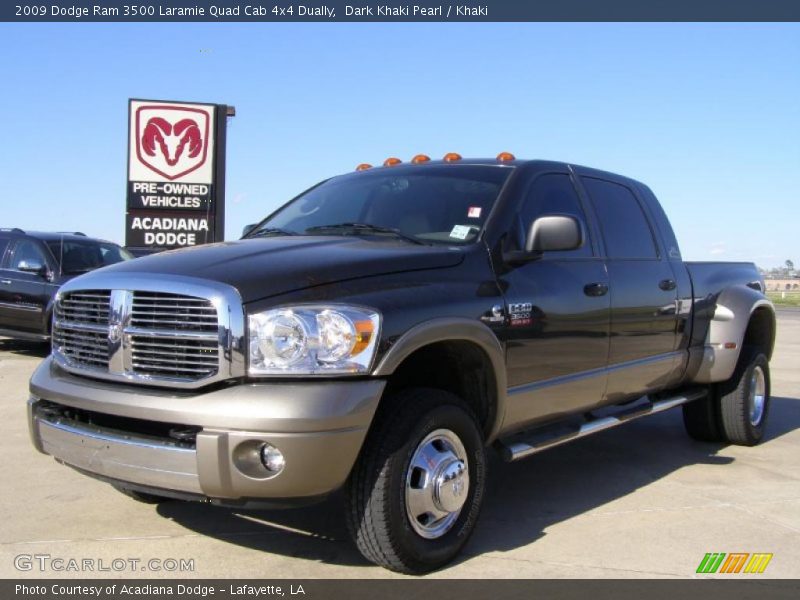Dark Khaki Pearl / Khaki 2009 Dodge Ram 3500 Laramie Quad Cab 4x4 Dually