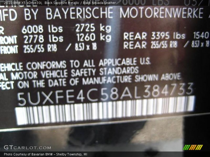 Black Sapphire Metallic / Black Nevada Leather 2010 BMW X5 xDrive30i