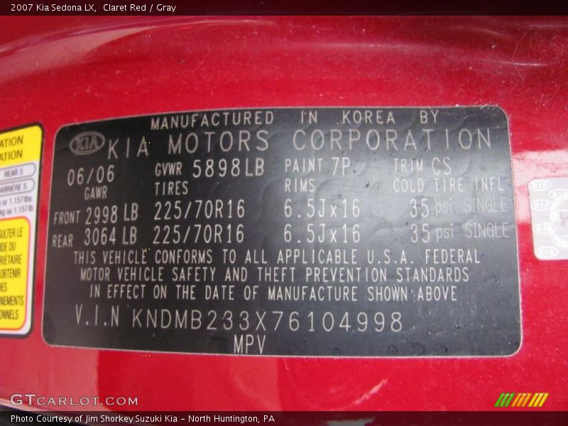 Claret Red / Gray 2007 Kia Sedona LX