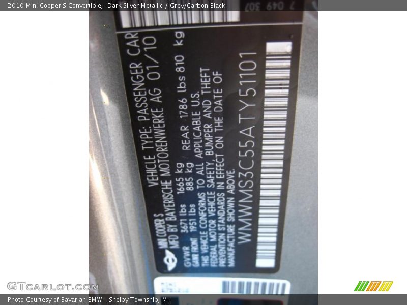 Dark Silver Metallic / Grey/Carbon Black 2010 Mini Cooper S Convertible