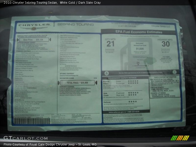 White Gold / Dark Slate Gray 2010 Chrysler Sebring Touring Sedan