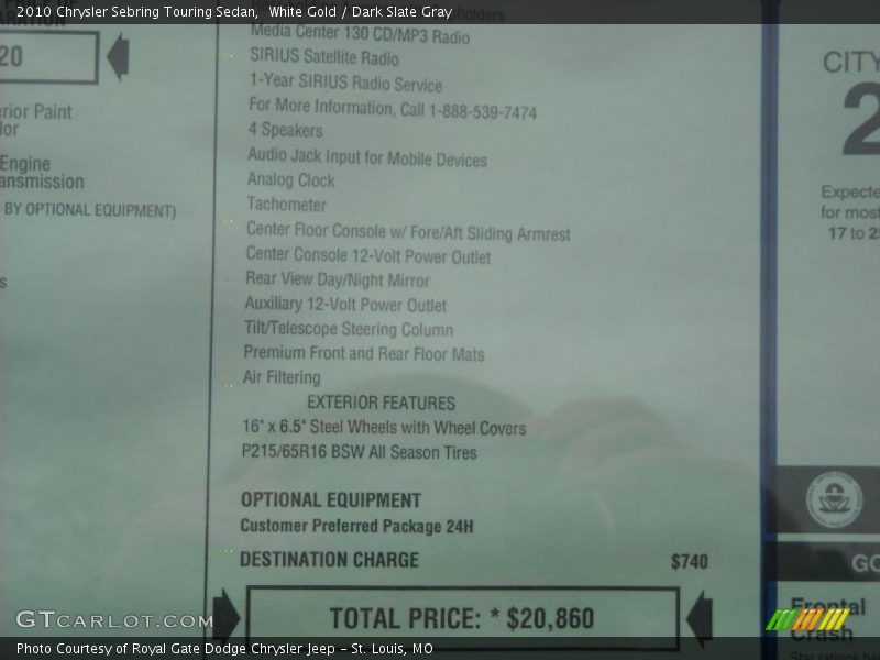 White Gold / Dark Slate Gray 2010 Chrysler Sebring Touring Sedan