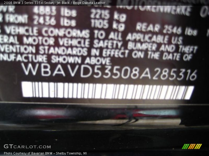 Jet Black / Beige Dakota Leather 2008 BMW 3 Series 335xi Sedan