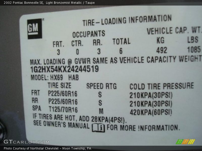 Light Bronzemist Metallic / Taupe 2002 Pontiac Bonneville SE