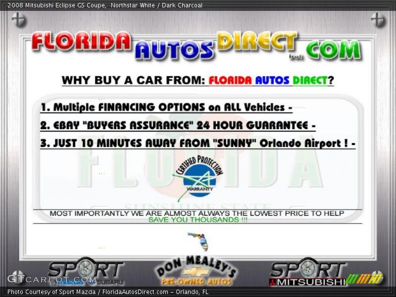 Northstar White / Dark Charcoal 2008 Mitsubishi Eclipse GS Coupe