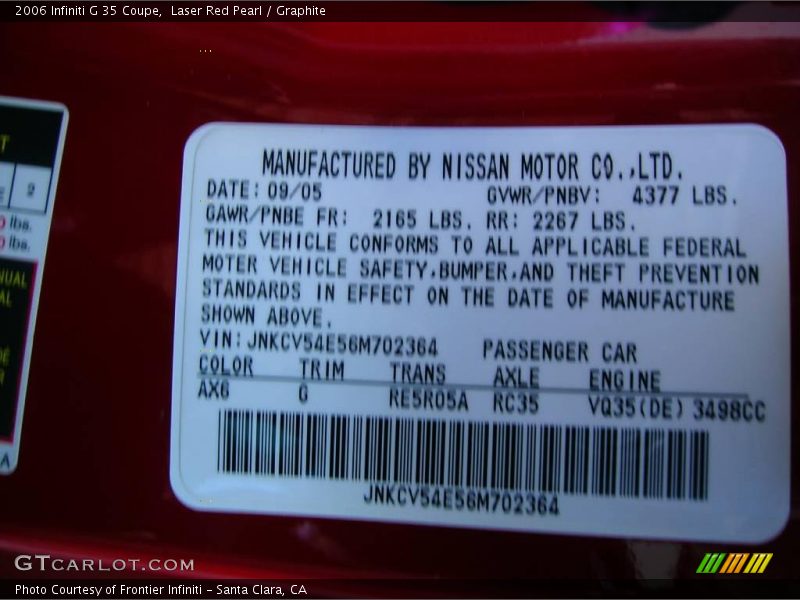 Laser Red Pearl / Graphite 2006 Infiniti G 35 Coupe