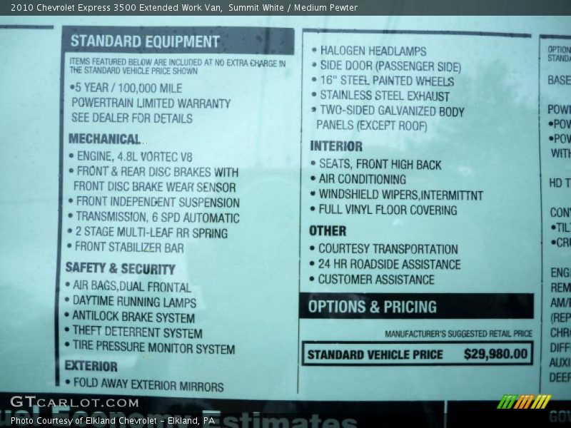 Summit White / Medium Pewter 2010 Chevrolet Express 3500 Extended Work Van