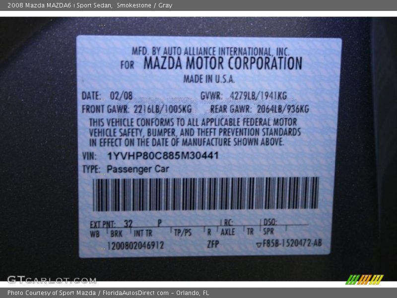 Smokestone / Gray 2008 Mazda MAZDA6 i Sport Sedan