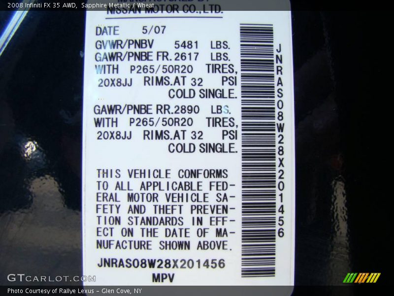 Sapphire Metallic / Wheat 2008 Infiniti FX 35 AWD