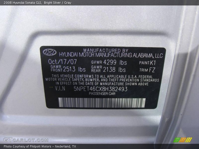 Bright Silver / Gray 2008 Hyundai Sonata GLS