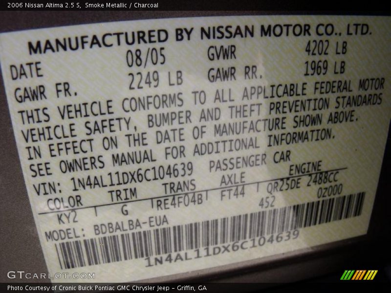 Smoke Metallic / Charcoal 2006 Nissan Altima 2.5 S