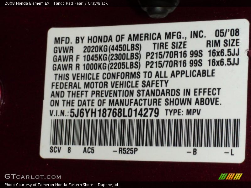 Tango Red Pearl / Gray/Black 2008 Honda Element EX