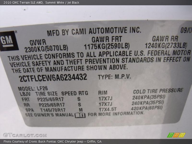 Summit White / Jet Black 2010 GMC Terrain SLE AWD