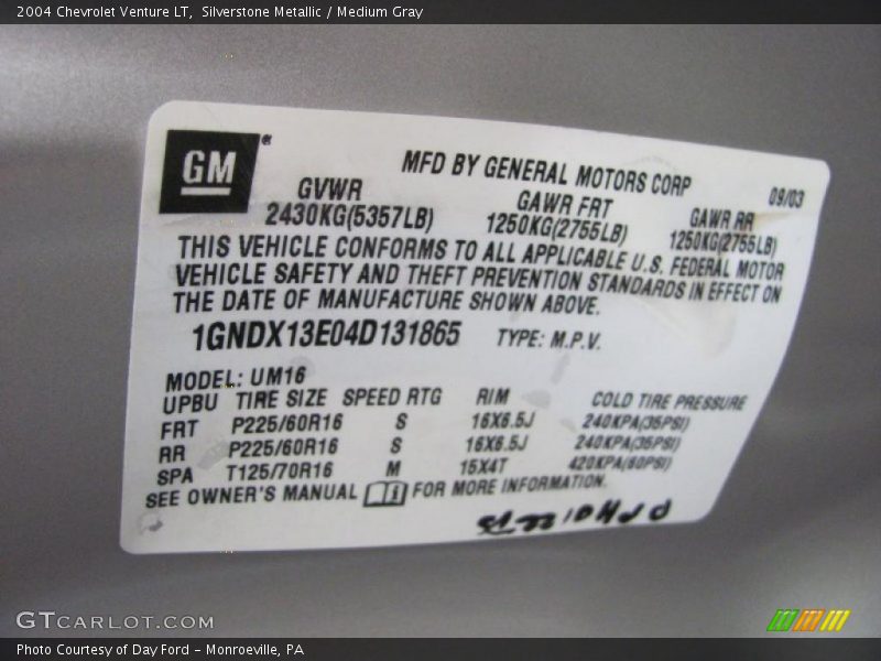 Silverstone Metallic / Medium Gray 2004 Chevrolet Venture LT