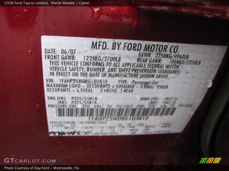 Merlot Metallic / Camel 2008 Ford Taurus Limited