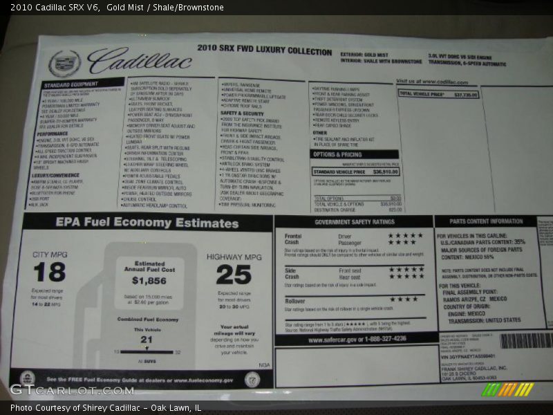 Gold Mist / Shale/Brownstone 2010 Cadillac SRX V6