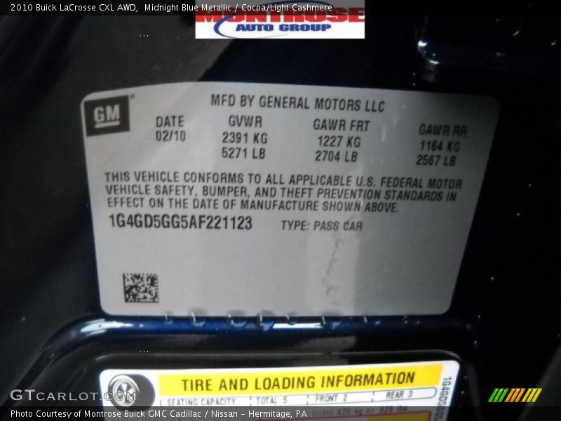 Midnight Blue Metallic / Cocoa/Light Cashmere 2010 Buick LaCrosse CXL AWD