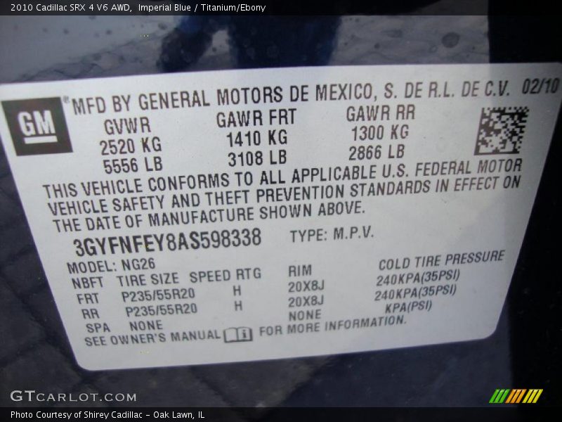 Imperial Blue / Titanium/Ebony 2010 Cadillac SRX 4 V6 AWD