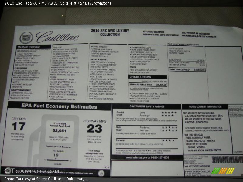 Gold Mist / Shale/Brownstone 2010 Cadillac SRX 4 V6 AWD