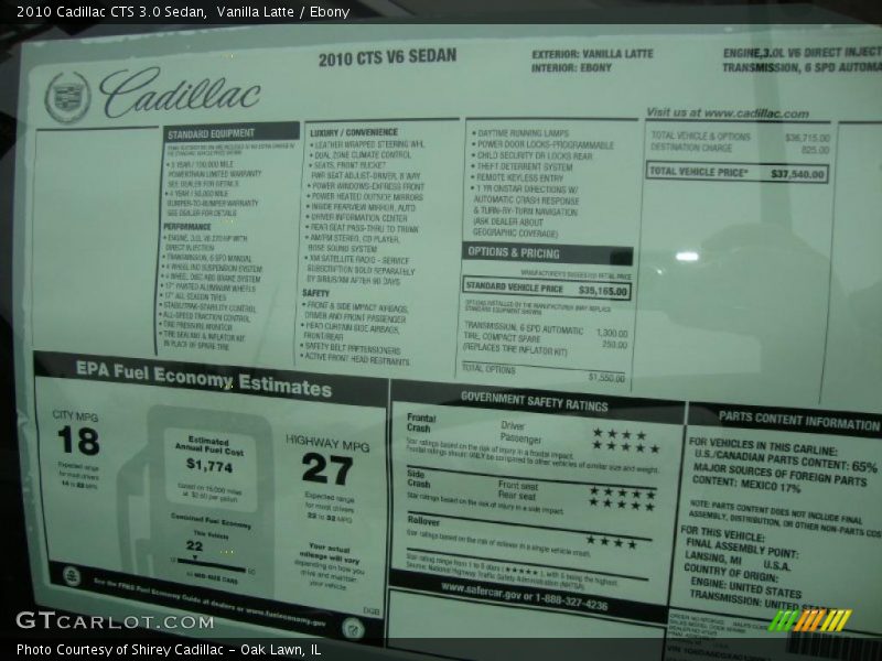 Vanilla Latte / Ebony 2010 Cadillac CTS 3.0 Sedan