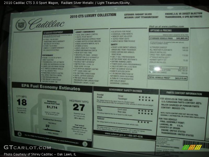 Radiant Silver Metallic / Light Titanium/Ebony 2010 Cadillac CTS 3.0 Sport Wagon