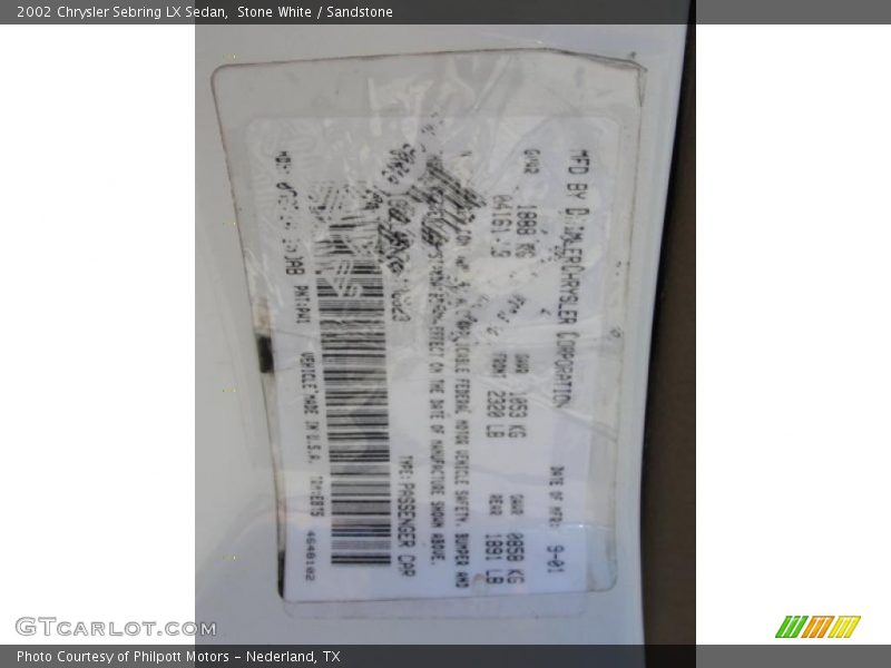 Stone White / Sandstone 2002 Chrysler Sebring LX Sedan