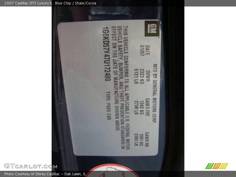 Blue Chip / Shale/Cocoa 2007 Cadillac DTS Luxury II
