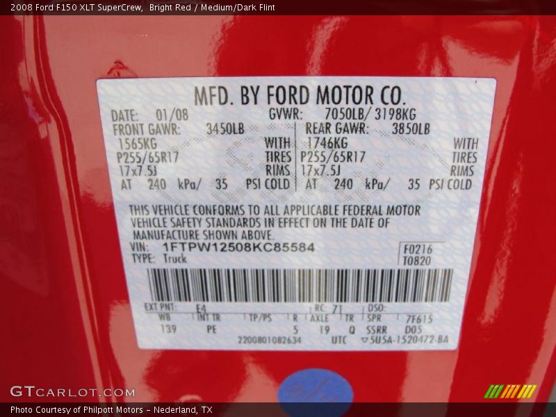 Bright Red / Medium/Dark Flint 2008 Ford F150 XLT SuperCrew