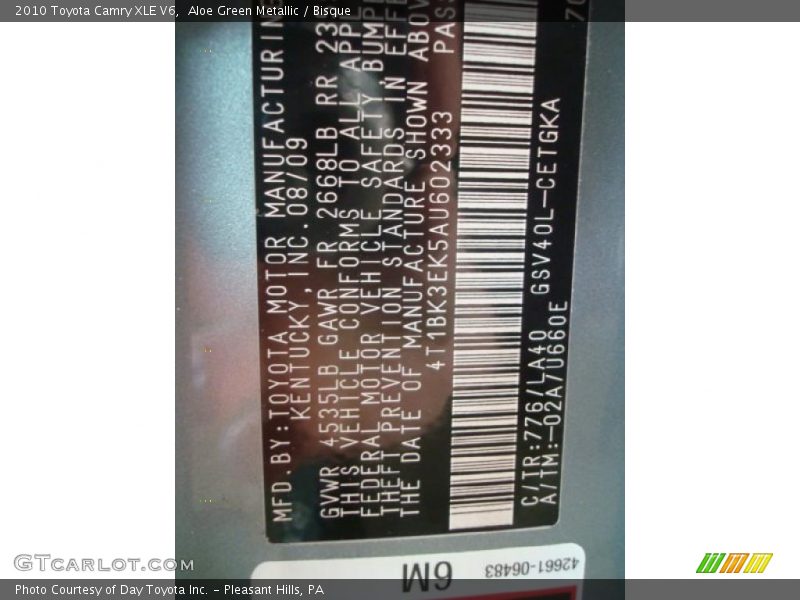 Aloe Green Metallic / Bisque 2010 Toyota Camry XLE V6