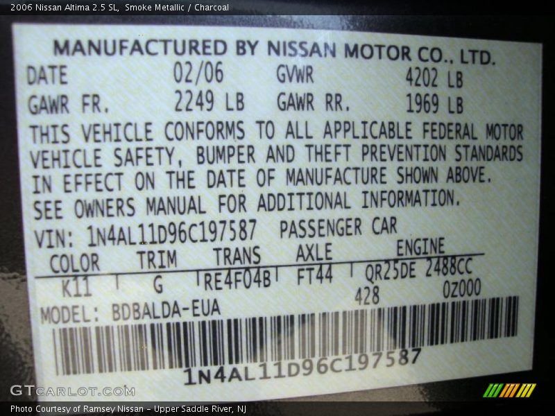 Smoke Metallic / Charcoal 2006 Nissan Altima 2.5 SL