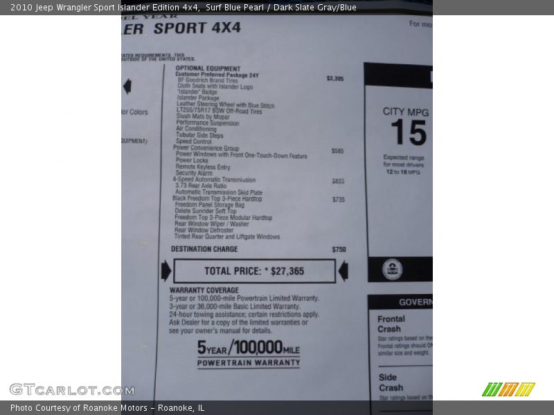 Surf Blue Pearl / Dark Slate Gray/Blue 2010 Jeep Wrangler Sport Islander Edition 4x4