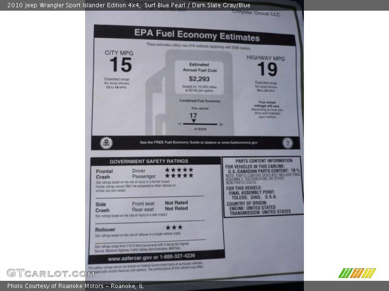 Surf Blue Pearl / Dark Slate Gray/Blue 2010 Jeep Wrangler Sport Islander Edition 4x4