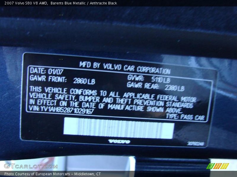 Barents Blue Metallic / Anthracite Black 2007 Volvo S80 V8 AWD