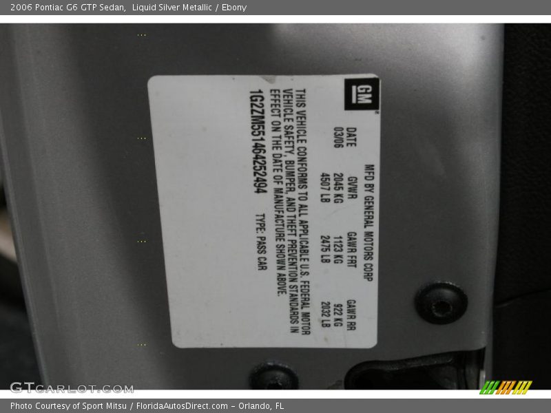 Liquid Silver Metallic / Ebony 2006 Pontiac G6 GTP Sedan