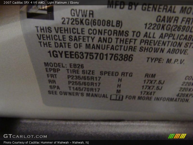 Light Platinum / Ebony 2007 Cadillac SRX 4 V6 AWD