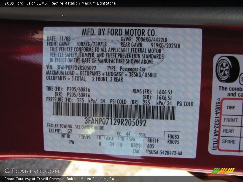 Redfire Metallic / Medium Light Stone 2009 Ford Fusion SE V6