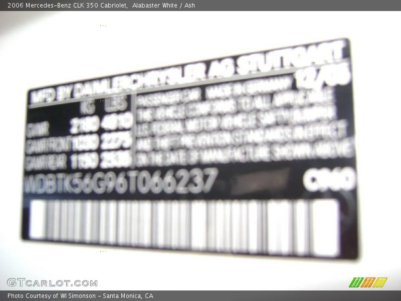 Alabaster White / Ash 2006 Mercedes-Benz CLK 350 Cabriolet