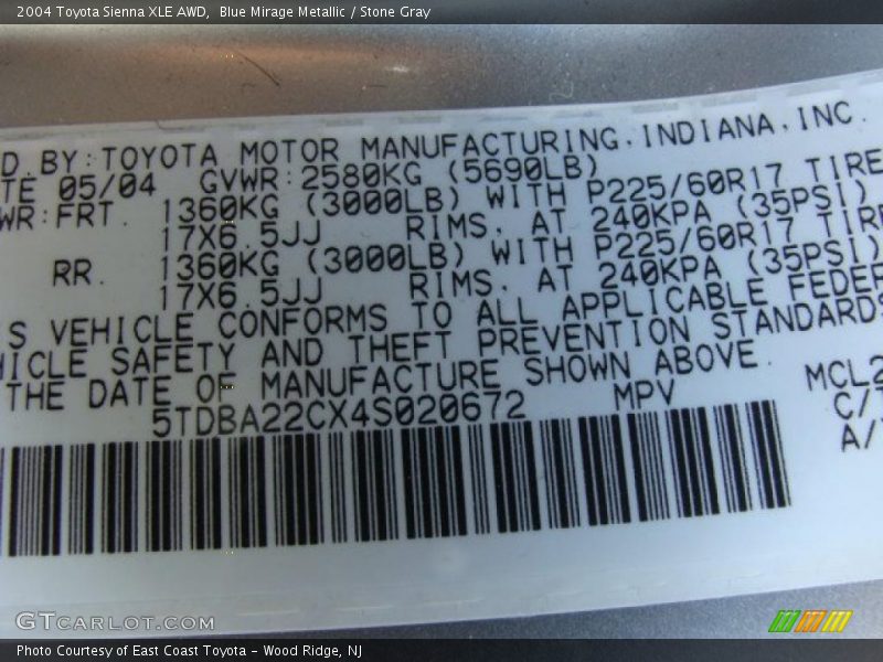 Blue Mirage Metallic / Stone Gray 2004 Toyota Sienna XLE AWD