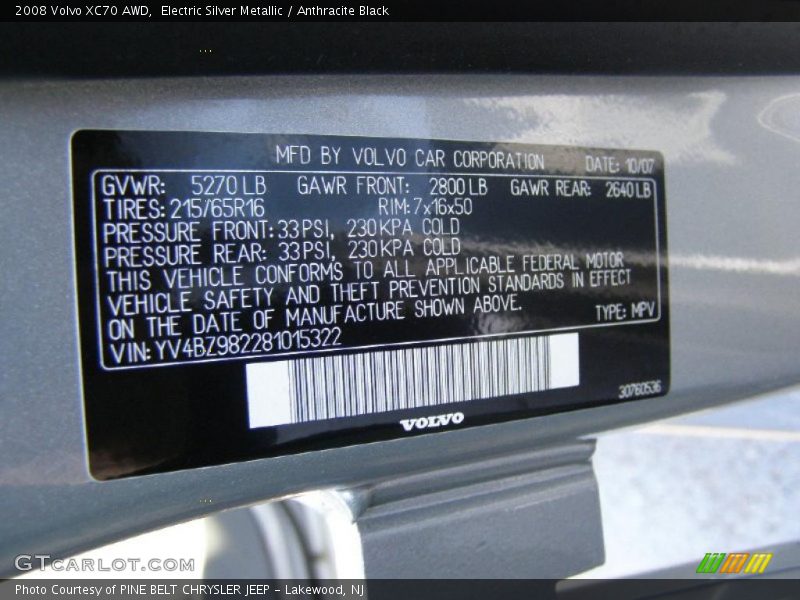 Electric Silver Metallic / Anthracite Black 2008 Volvo XC70 AWD